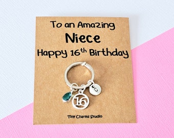 To An Amazing Niece Happy 16th Birthday Personalised Keyring, Milestone Keepsake Birthday Gift