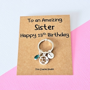 To An Amazing Sister Happy 13th Birthday Personalised Keyring, Milestone Keepsake Birthday Gift