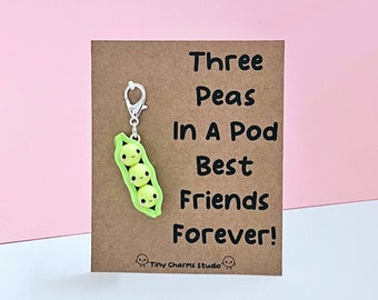 Kawaii Three Peas in a Pod Friendship Keepsake Keychain for Best Friends Forever