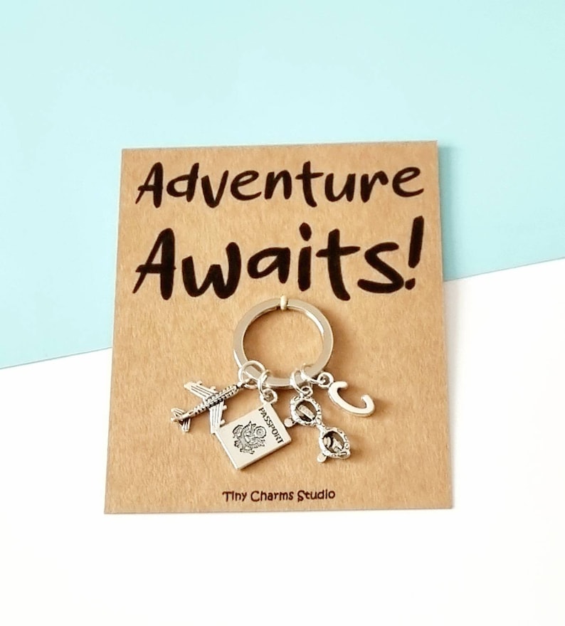 Personalised Travel keychain, Adventure keyring, Gift For Traveller image 1