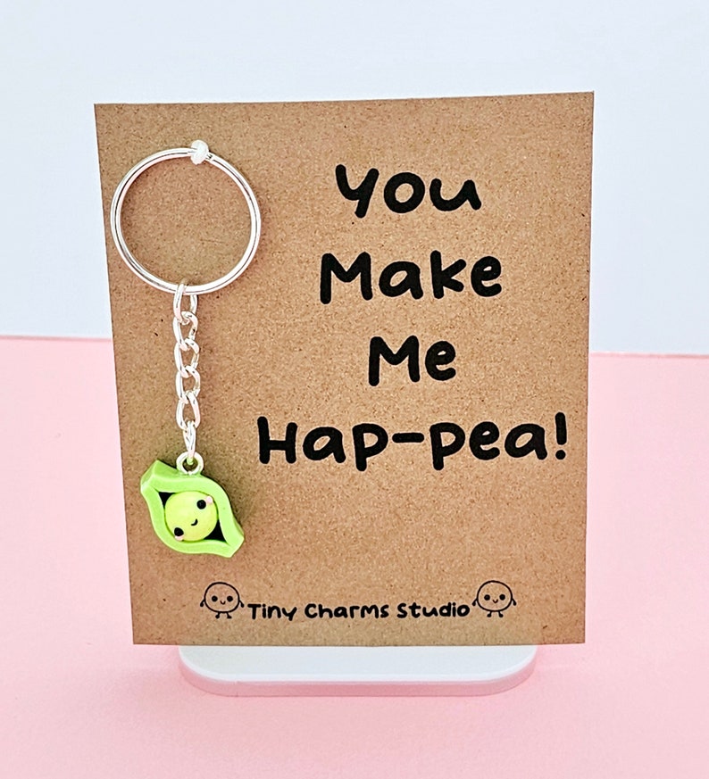 You Make Me Hap-pea Kawaii Pea Pod Keychain Charm image 2