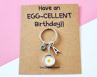 Have An Egg-Cellent Birthday Egg Charm Keyring, Personalised Egg Keyring