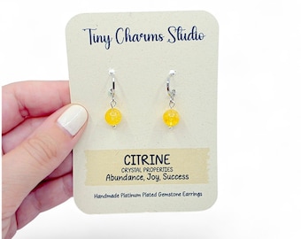 Citrine Dangle Earrings, November Birthstone Jewellery, Platinum Plated Citrine  Drop Earrings, Minimalist Gemstone Jewellery, Gift For Her