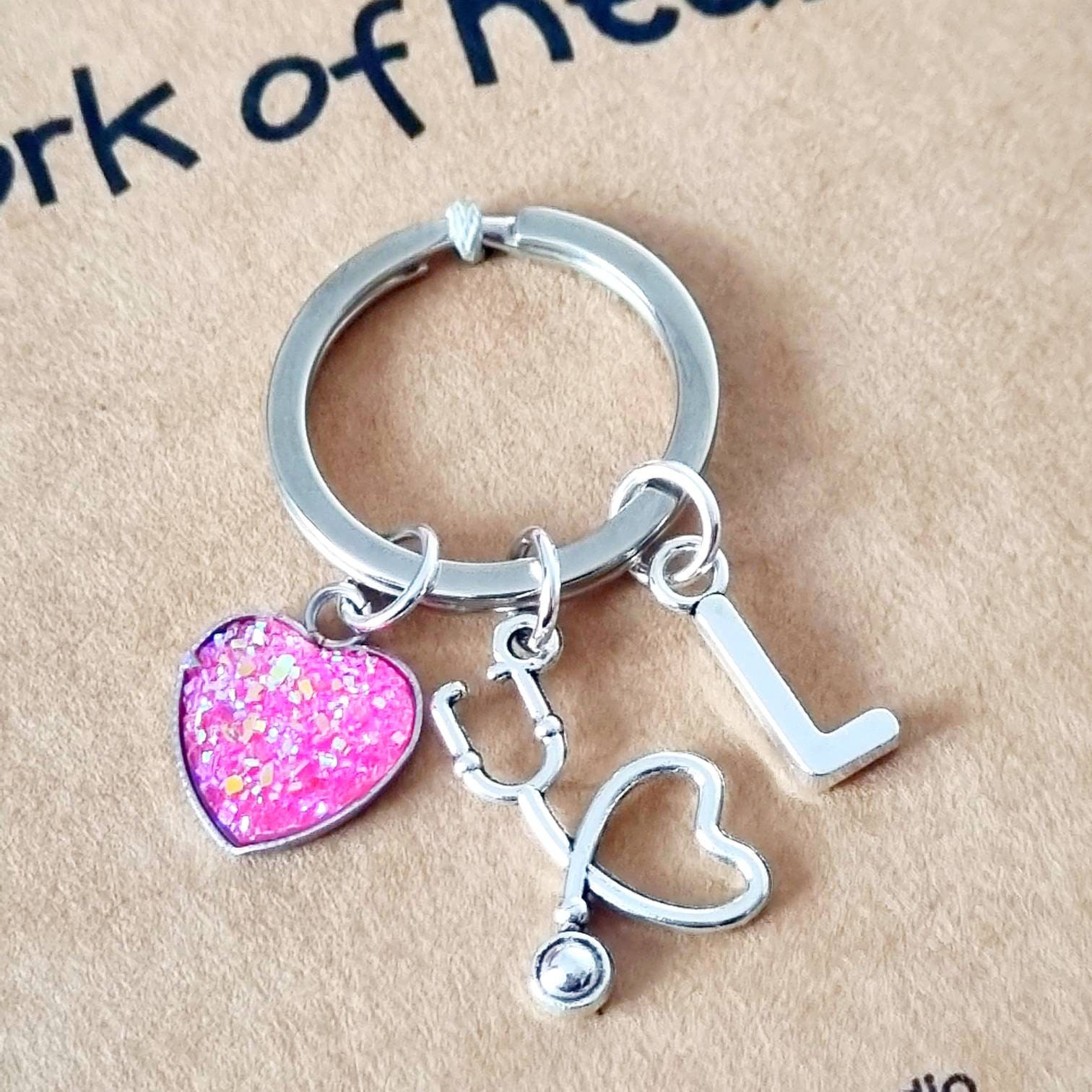 Nursing is A Work of Heart, Stethoscope Keyring, Personalised