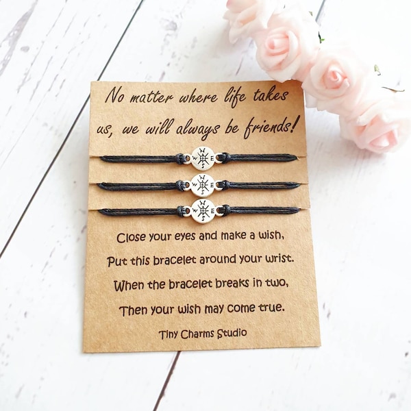 Set Of 3 Matching Friendship Wish bracelets, Distance Gift, Moving Away Gift