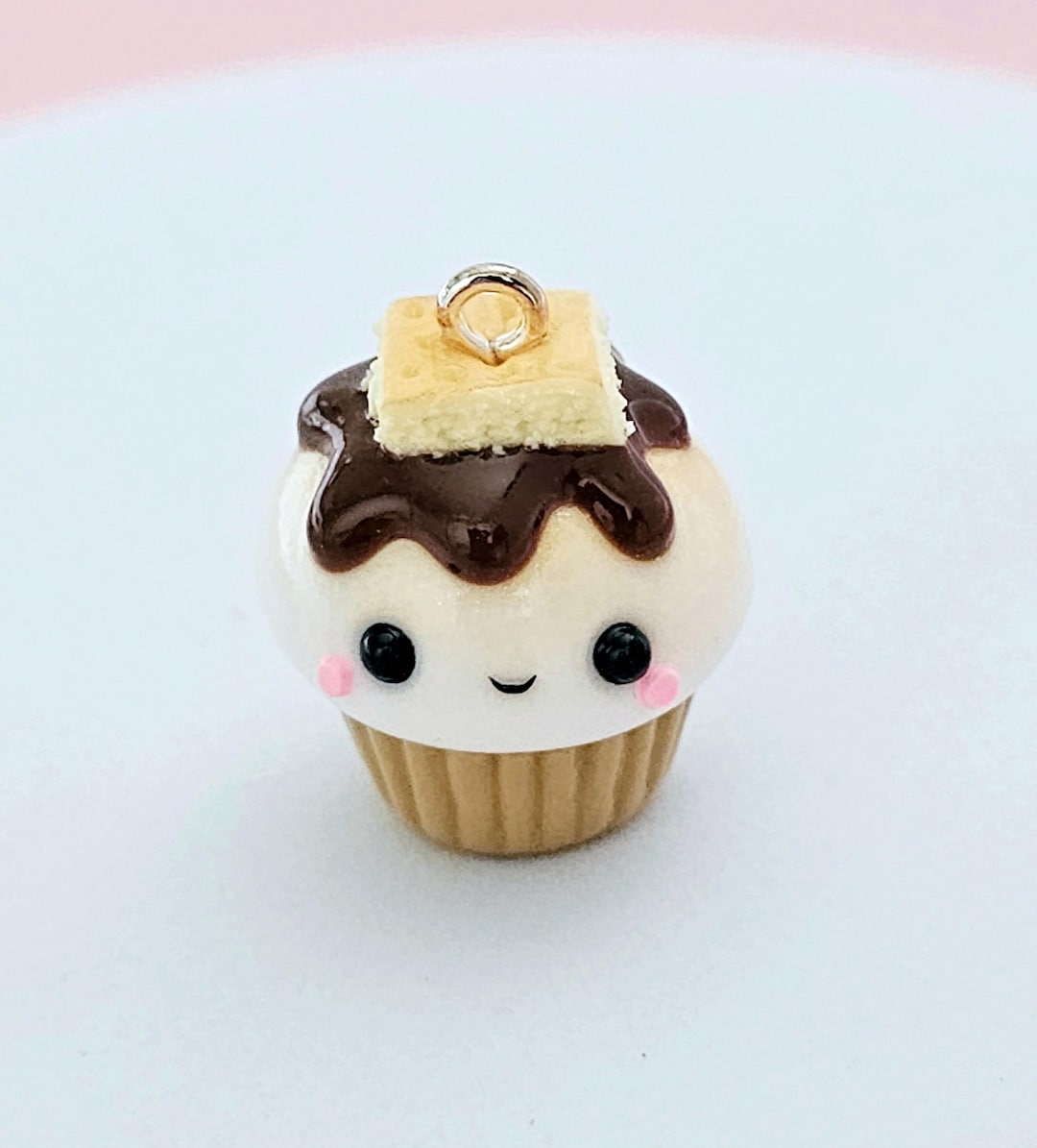 S'mores Clay Cupcake Charm, Kawaii Miniature Cupcake Polymer Clay