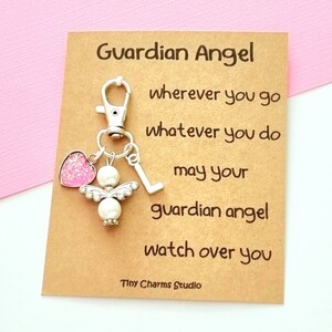 Guardian Angel Glass Keyring on Metal Chain in Display Box