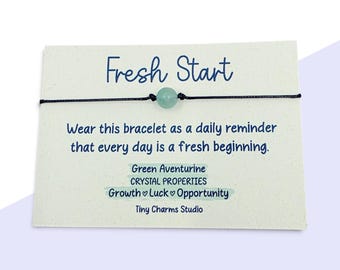 Green Aventurine Gemstone Bracelet Gift For Fresh Start, Growth, Luck, Opportunity, New Job, Manifestation Crystal Wish Charm Card Gift