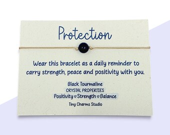 Black Tourmaline Gemstone Bracelet Gift For Protection, Strength, Peace,  Manifestation Crystal Charm Card, Positive Energy Mindset Gift