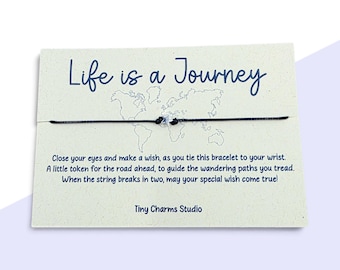 Life is a Journey Wish Bracelet Adjustable Or Self Tie Cord | Star Charm Keepsake Gift | Travel Graduation New Chapter Token