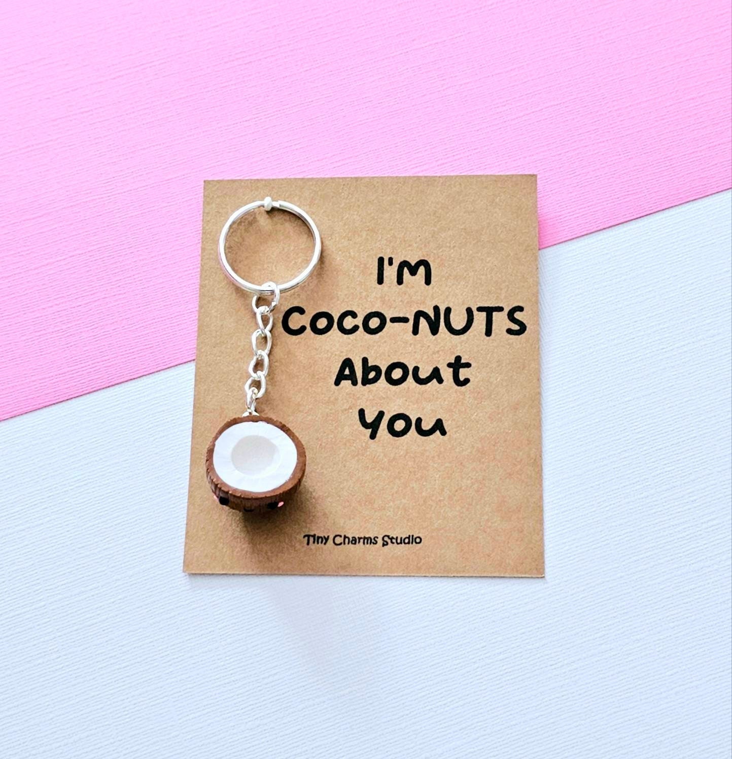 Kawaii Coconut Keyring, Polymer Clay Coconut Charm, I Love You Gift