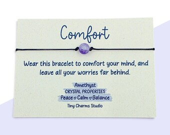 Amethyst Crystal Jewellery, Adjustable Gemstone, Comfort Gift, Peace and Calm Keepsake, Small Token for Friend