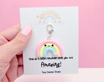 Kawaii Rainbow Charm Keychain – Polymer Clay, You Are Amazing Gift