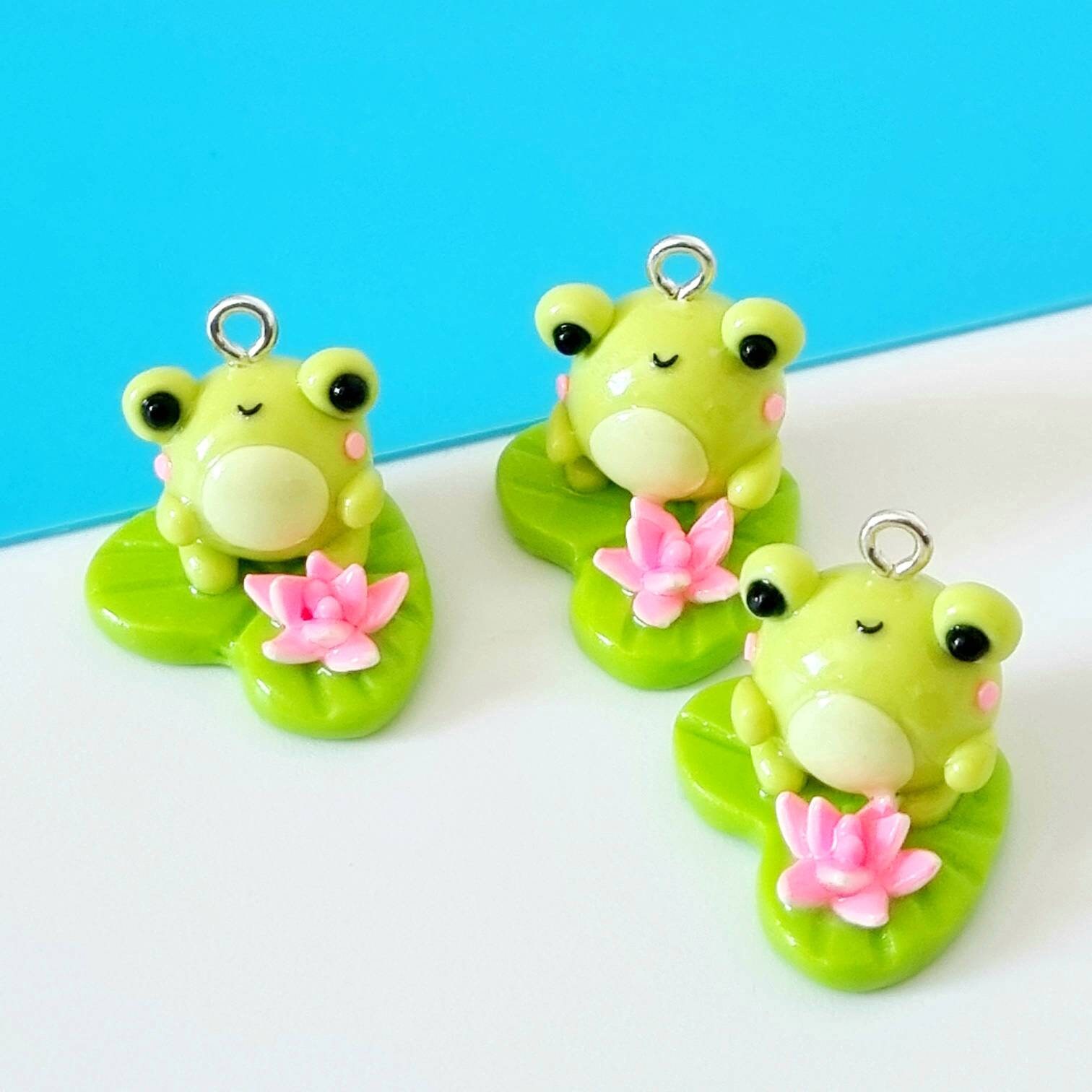 Tinycharmsstudio Kawaii Frog Lily Pad Charm, Frog Accessories, Frog Keychain