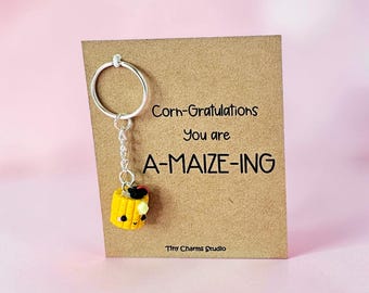 Funny Corn Graduation Keyring Gift, Cute A-Maize-Ing Polymer Clay Charm, University Congratulations Grad Gift, Class Of 2026
