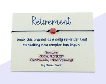 Sunstone Gemstone Bracelet Gift For Retirement, Freedom, Joy, New Beginnings, Retiree Co-worker Gift, Manifestation Crystal Wish Charm Card