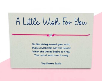A Little Wish For You Bracelet - Adjustable Or Self Tie Cord - Friendship Keepsake Gift - Cute Birthday Good Luck Token