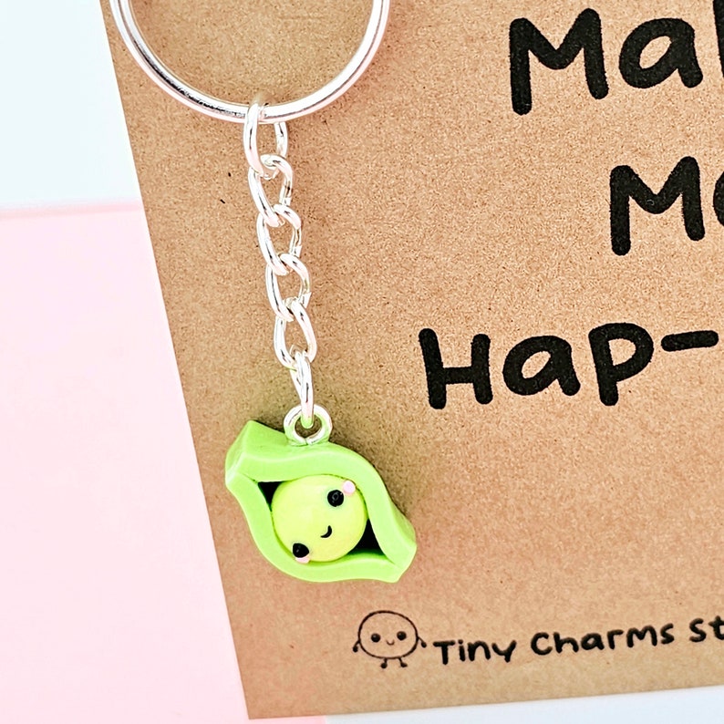 You Make Me Hap-pea Kawaii Pea Pod Keychain Charm image 8