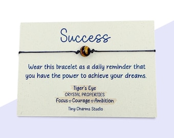 Tiger's Eye Gemstone Bracelet Gift For Success, Confidence, Manifestation Crystal Charm Card, Graduation New Job Gift, Positive Mindset Gift