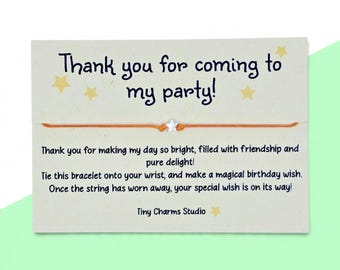 Thank You For Coming To My Party Wish Bracelet | Adjustable Or Self Tie Cord | Kids Birthday Party Favours | Goodie Bag Fillers