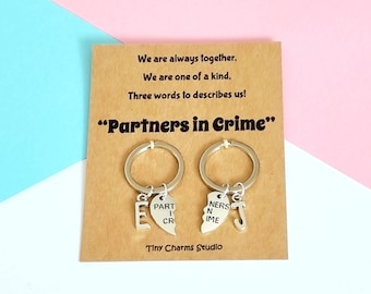 Set Of 2 Partners In Crime Personalised Keyrings, Friendship Gift, Best Friend Gifts