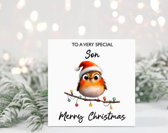 Special Son Christmas Card - Cute Robin Card For Son - Festive Xmas Card For Him - Festive Bird Greeting Card