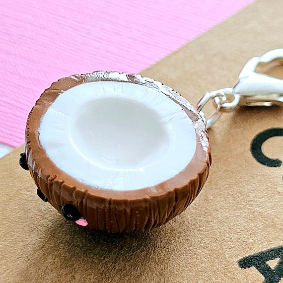 Kawaii Coconut Keyring Polymer Clay Coconut Charm I Love You