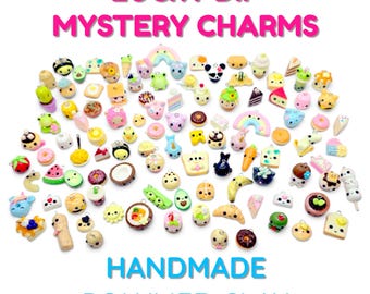 Handmade Polymer Clay Charm Lucky Dip - Kawaii Food And Animal Clay Charms - Cute Keychain Or Bag Charm Gift - Mystery Charm Grab Bag