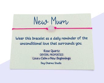 New Mum Gift, Rose Quartz Crystal Gemstone Adjustable Bracelet, New Mother Pregnancy and Baby Shower Gift