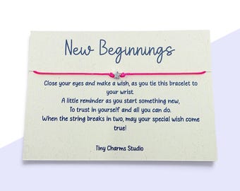 New Beginnings Wish Bracelet Adjustable Or Self Tie Cord | Star Charm Keepsake | Graduation Gift | New Job Gift | Fresh Start Encouragement