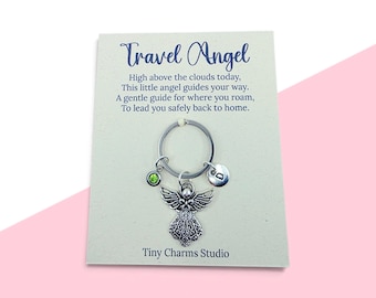 Travel Angel Keyring, Safe Travels Personalised Keychain, Guardian Angel Gift, Moving Away Gift, Meaningful Good Luck Charm