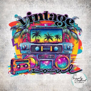 Vintage Soul, Vintage, Boombox, Cassette, Palm Trees, Colorful Png, Distressed Png, Vintage Png, Sublimation Design, PNG for sublimation