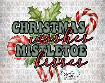 Diseño de sublimación de deseos navideños, besos de muérdago PNG (descarga digital)