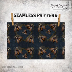 Bee with Gold and Glitter Seamless Pattern
