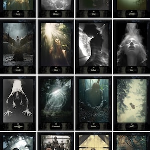 Pu&ograve; includere: Un set di 16 carte dei tarocchi con bordi neri e una variet&agrave; di immagini, tra cui una donna con una corona, una mano che si protende, una donna con un'aureola e una donna con un uccello. Le carte sono numerate da 49 a 64.