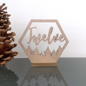 Laser Cut Wedding Table Numbers - Mountain And Forest Table Numbers For Reception - Wooden Wedding Signs For Wedding Table - Wedding Decor