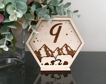 Laser Cut Wedding Table Numbers - Loving Bear Family Table Numbers For Reception - Wooden Wedding Signs For Wedding Table - wedding decor