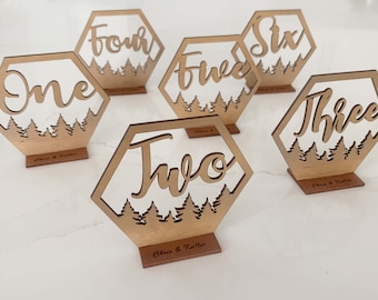 Laser Cut Wedding Table Numbers - Mountain And Forest Table Numbers For Reception - Wooden Wedding Signs For Wedding Table - Wedding Decor