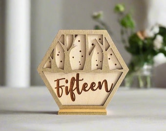 Laser Cut Wedding Table Numbers - Mountain And Forest Table Numbers For Reception - Wooden Wedding Signs For Wedding Table - Wedding Decor