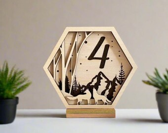 Table Numbers Wedding - Hexagon Table Numbers - Rustic Table Numbers - Wood Table Setting Decoration - Guest Setting Mirror Wedding Sign