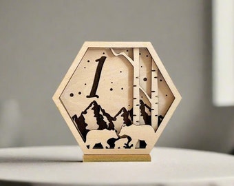 Rose Gold Bear Family Wedding Table Numbers - Wooden Table Number Cards - Wedding Decor - Table Number for Wedding with Name Engraving