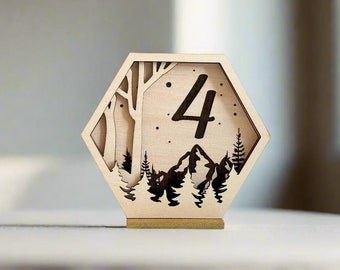 Wedding Table Numbers - Natural Theme Hexagon Table Numbers - Rustic Birthday Wedding Decoration - Gold Silver Rose Gold Table Setting