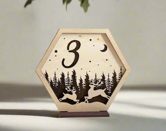 Champagne Gold Moose Family Wedding Signage for Wedding Table Decor - Table Numbers for Birthday and Gender Reveal Event - Wood Wedding Sign