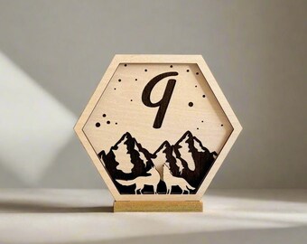 Wolf Family Wedding Signs for Wedding Reception Table Decor - Rose Gold Hexagon Wedding Table Number - Rustic Wedding Centerpieces
