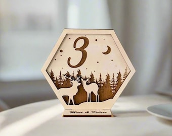 Gold Deer Family Wedding Table Numbers - Wedding Table Decor Rustic - Table Signs - Wedding Table Decorations - Wedding Centerpieces