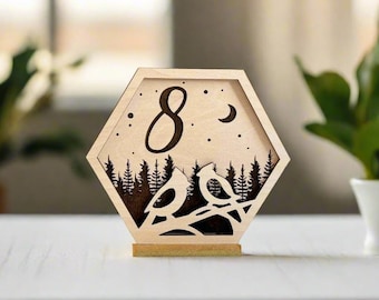 Laser Cut Wedding Table Numbers - Loving Bird Family Table Numbers For Reception - Wooden Wedding Signs For Wedding Table - wedding decor