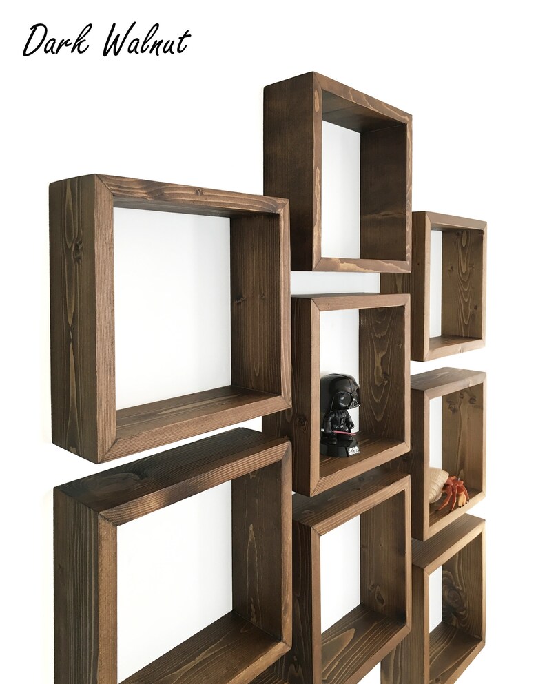 Square Floating Shelves Set of 3 cube Shelves Geometric Wooden Etsy