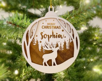 Adorable Mountain And Wild Animal Christmas Ornament - Laser Cut and Engraved Animal Holiday Decor Gift - Christmas Ornaments With Deer