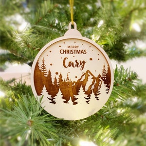 Adorable Mountain and Forest Christmas Ornament - Laser Cut and Engraved Nature Holiday Decor Gift - Nature Lover Christmas Ornaments