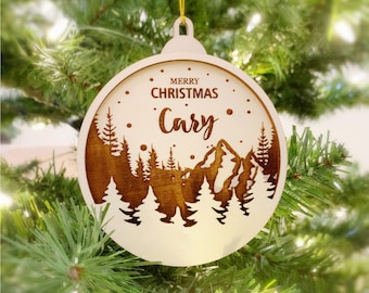 Adorable Mountain and Forest Christmas Ornament - Laser Cut and Engraved Nature Holiday Decor Gift - Nature Lover Christmas Ornaments